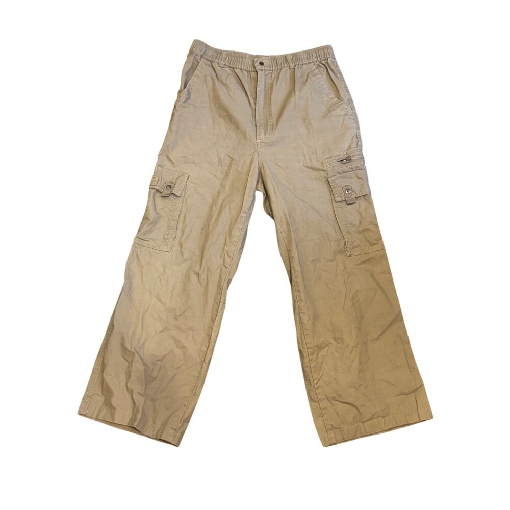 Cargo Pants Mens L Beige Elastic Waist Multiple Pockets Casual L.T.Baowang Leisu